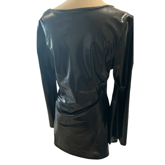 Banned Gothic Punk Faux Leather Mini Dress Minimal Goth Bat Sleeves Large NWT - Picture 2 of 6